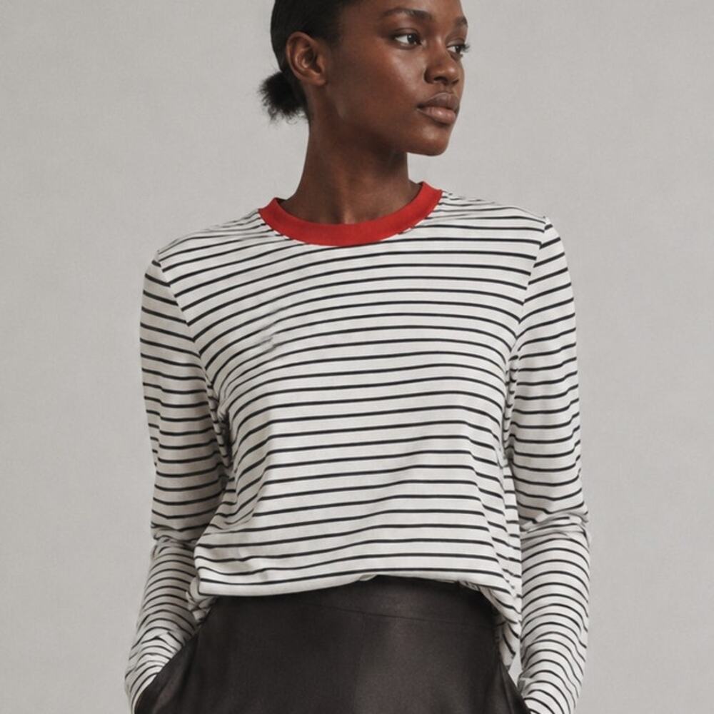 COS Slim Fit Striped Long Sleeve Top Womens S Cotton Crewneck Pullover